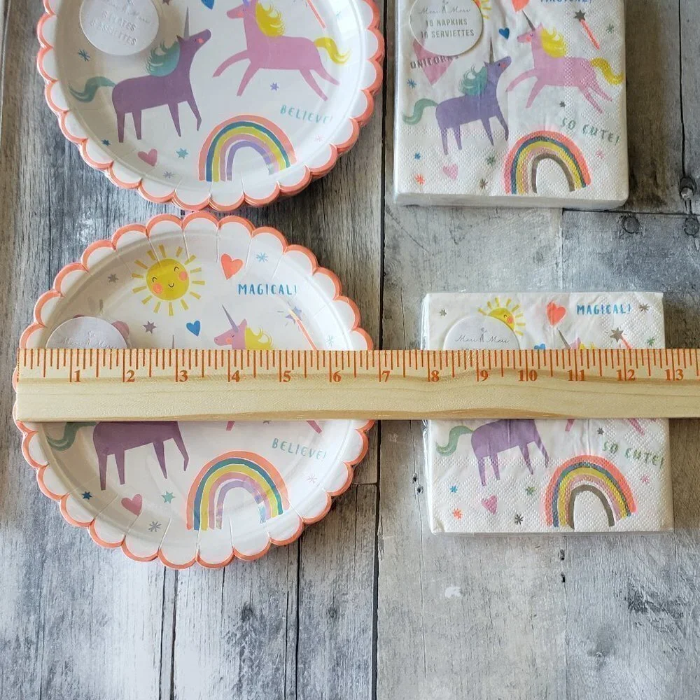 NWT - Meri Meri Unicorn Kids Paper Party Ware Plates, Napkins and Tablecloth